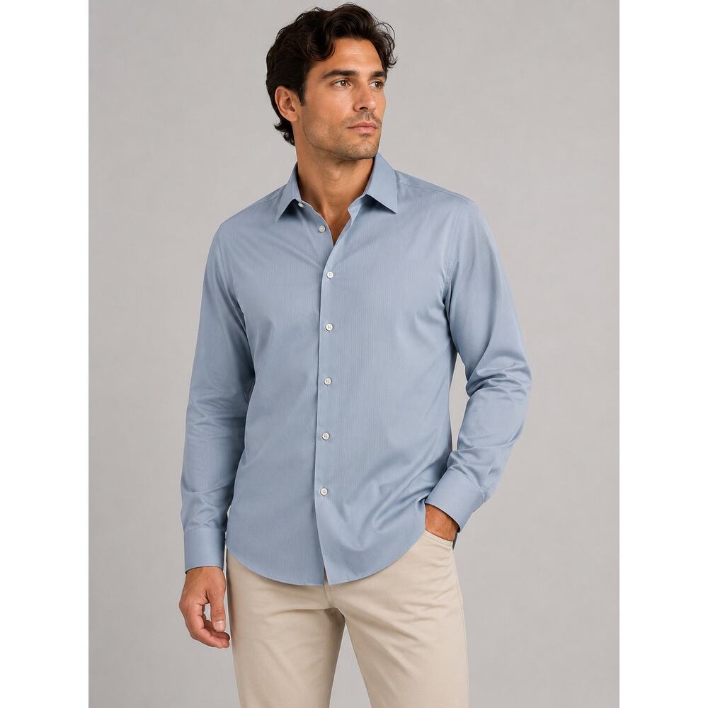 Claiborne Slim Fit Dress Shirt 17.5 34/35 Light Blue Easy Care Cotton
